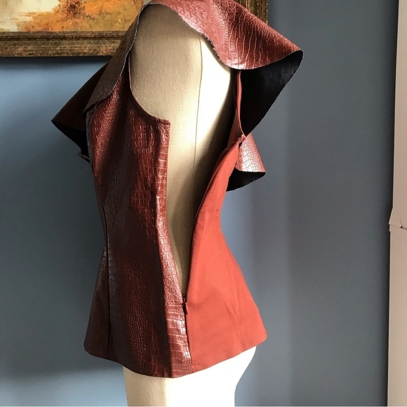 INC International Concepts brown faux croc embossed leather one shoulder top M - Picture 5 of 10